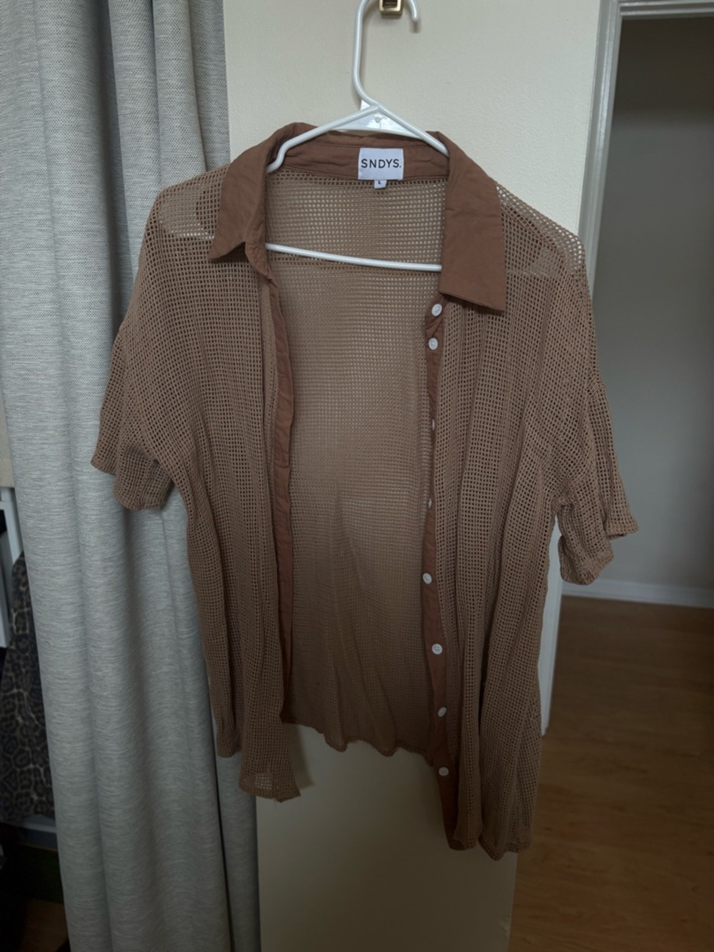 SNDYS Women’s Brown Mesh Button-Down Shirt